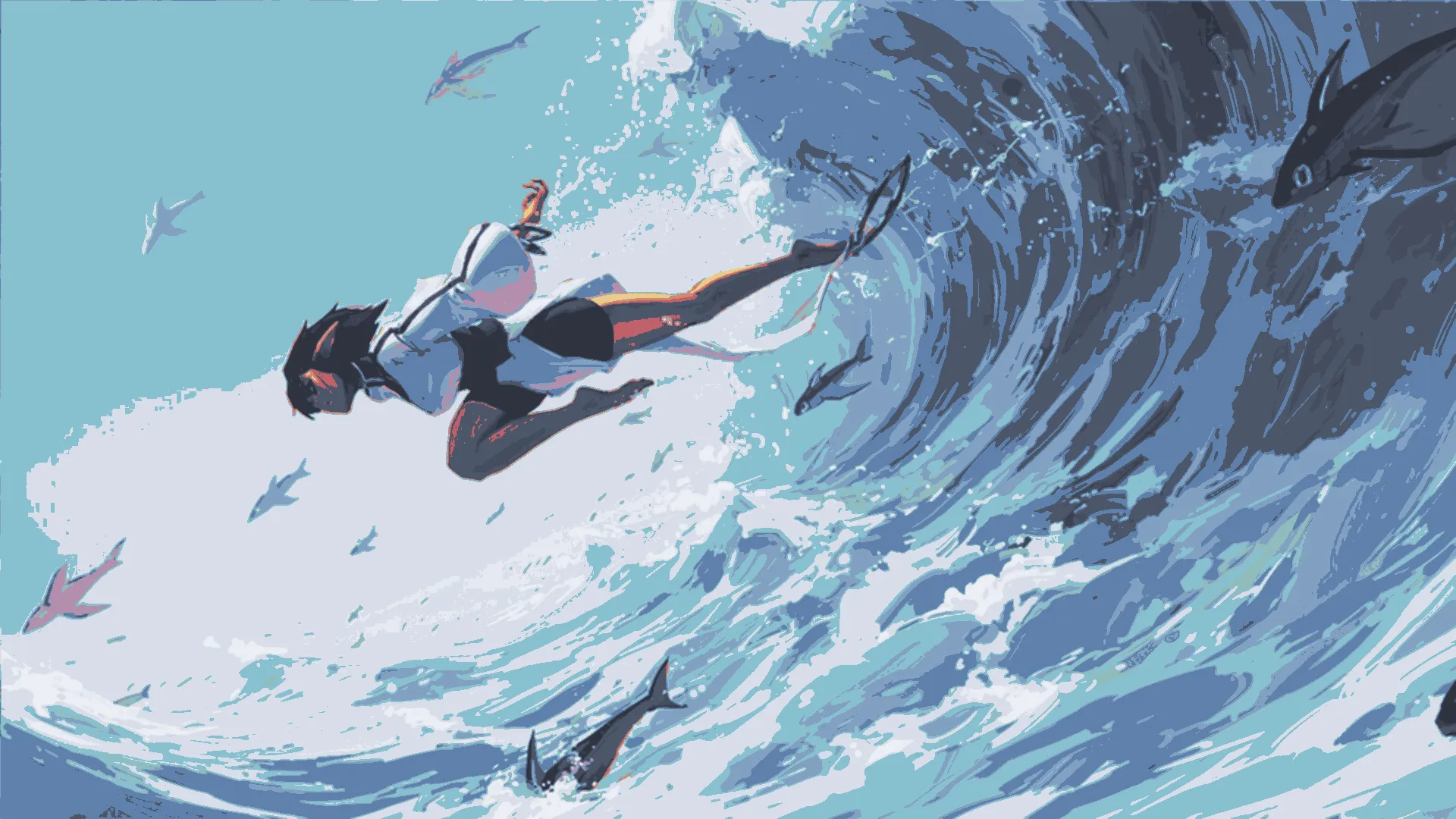 blue.a_cartoon_of_a_woman_diving_into_a_large_wave.jpg